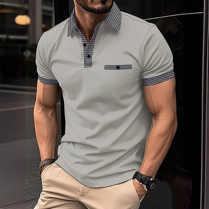 Dynamic men's sporty shirt, checkered details, short sleeve, great for summer fashion & comfort.