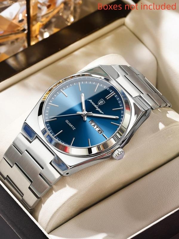 Elegant men's stainless steel watch, day-date quartz movement, perfect for everyday wear