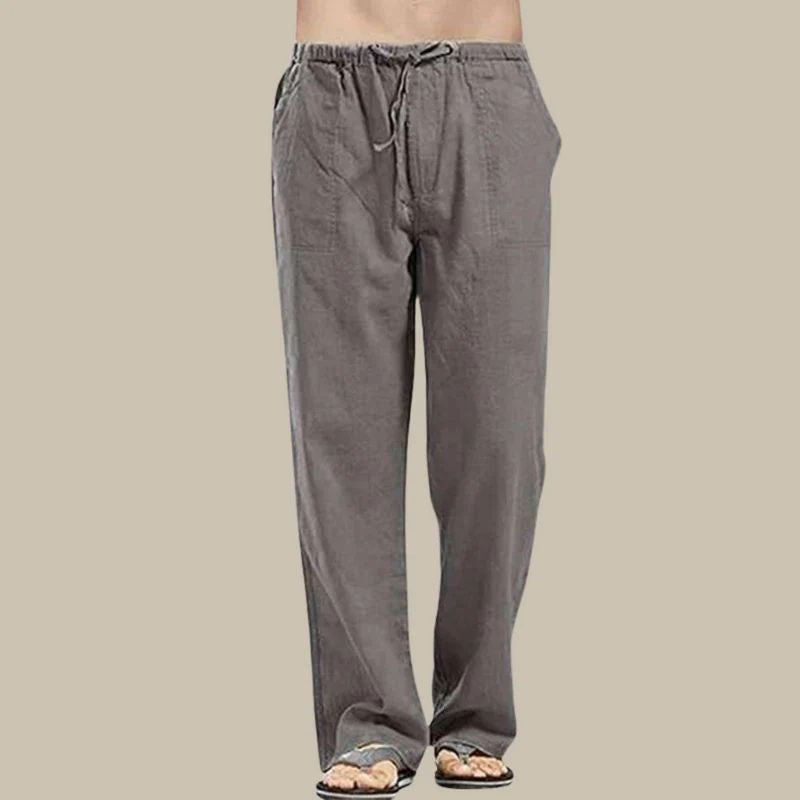 Men's straight-cut drawstring summer pants in a relaxed fit, ankle length, perfect for casual wear.