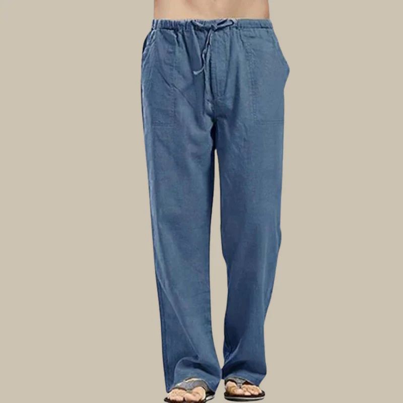 Casual men's summer pants with straight leg and drawstring, comfortable for everyday warm weather style.