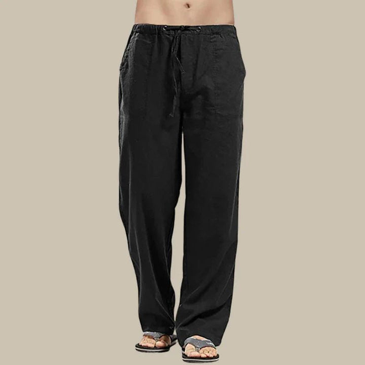 Men's straight-cut drawstring summer pants, casual, comfortable, ankle length, perfect for warm weather.