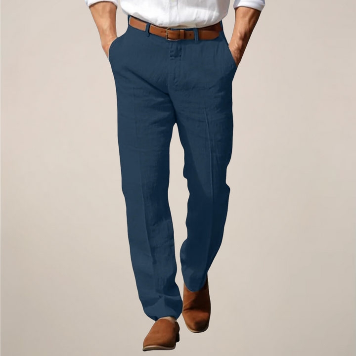 Lightweight men's straight-leg pants, offering versatile style and comfort for summer days and casual events.
