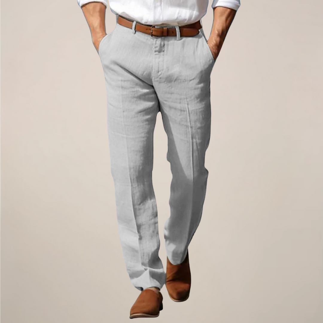 Versatile straight-leg men's trousers, perfect for smart casual, office, and comfortable summer wear.