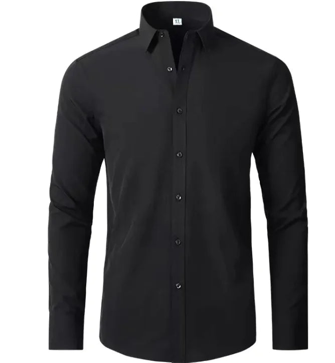 Men's stretch wrinkle-free dress shirt, long sleeve, light blue, perfect for business or formal wear
