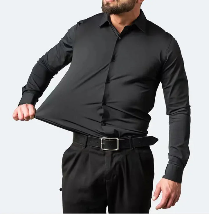 Men's grey stretch wrinkle-free dress shirt, a versatile button-down shirt for business and casual attire