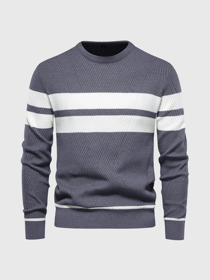 Men's casual striped long sleeve sweater, ideal for everyday wear, cotton blend fabric.