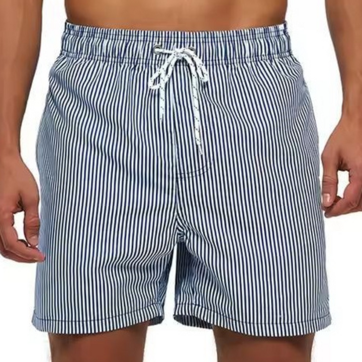 Versatile men's striped shorts for swimming, beach sports, or casual summer outings. Comfortable drawstring.