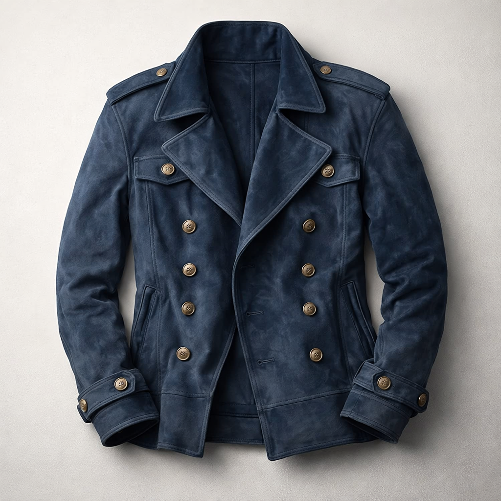 Stylish men's brown double-breasted coat. Structured outerwear for versatile, all-season fashion & classic style.