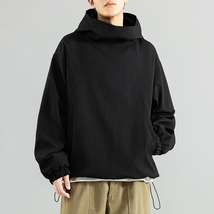 Men's structured fleece hoodie in black, perfect for casual streetwear and comfort