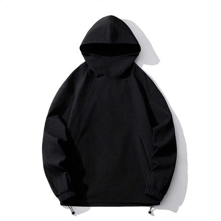 Brown men's structured fleece hoodie, ideal outerwear for a stylish, comfortable look