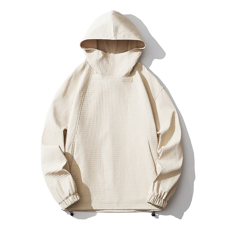 Casual men's structured fleece hoodie, available in black, brown, and beige for everyday wear