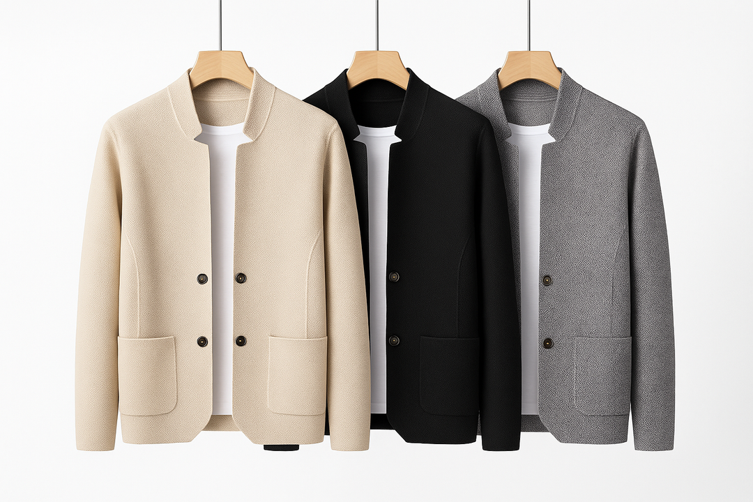 Casual men's structured knit jacket in black, a versatile and modern outerwear piece