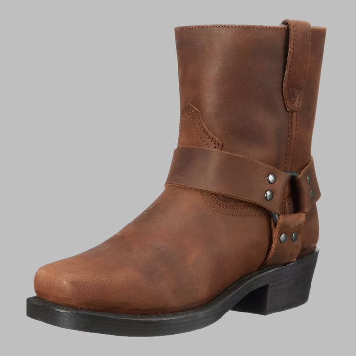 Men's stylish black leather ankle boots with strap for a smart casual or formal look