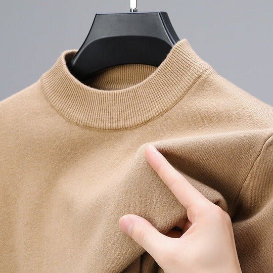 Men's stylish black mock neck pullover sweater for everyday comfort. Long sleeve casual menswear.