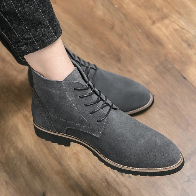 Men's versatile grey suede hybrid boots with durable sole, suitable for various occasions