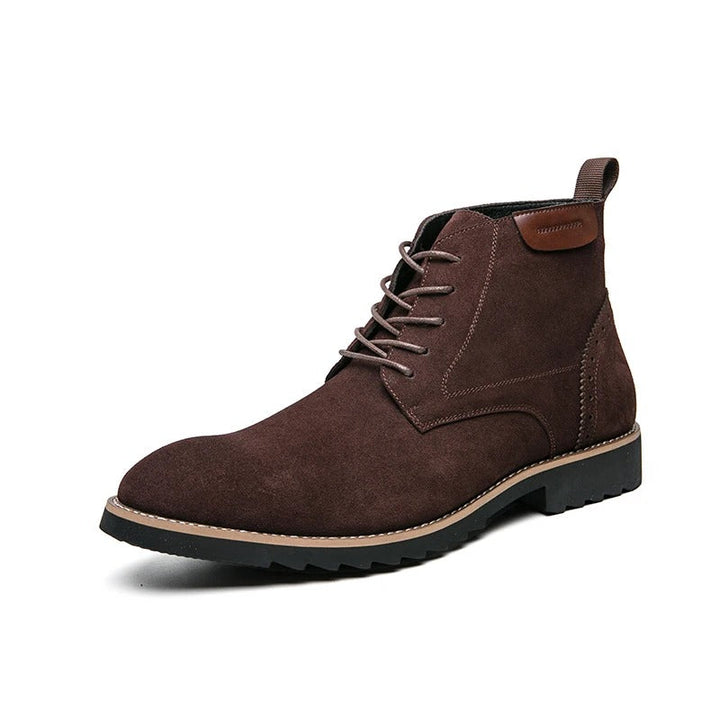 Stylish men's blue suede ankle boots, combining modern design with classic comfort