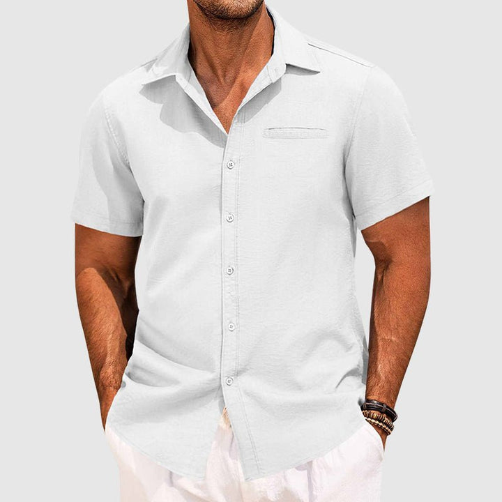 Fashionable men's summer button-down shirt, perfect for casual outings, beach days, or stylish everyday wear.