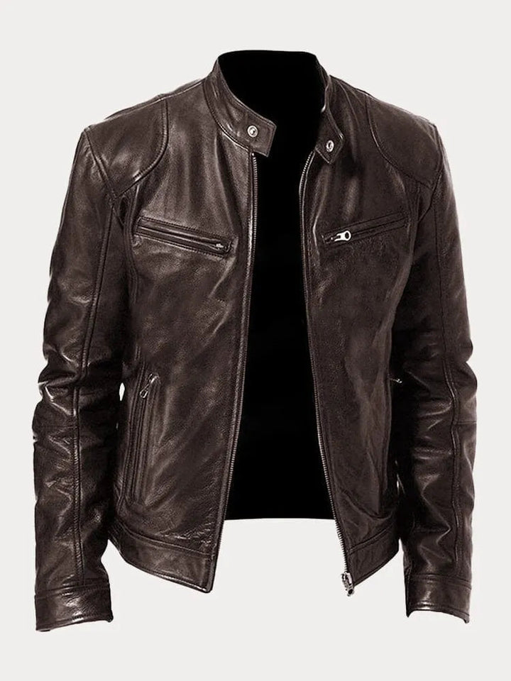 Close-up of the textured fabric on a men's stylish zip-up jacket, showcasing casual wear quality.