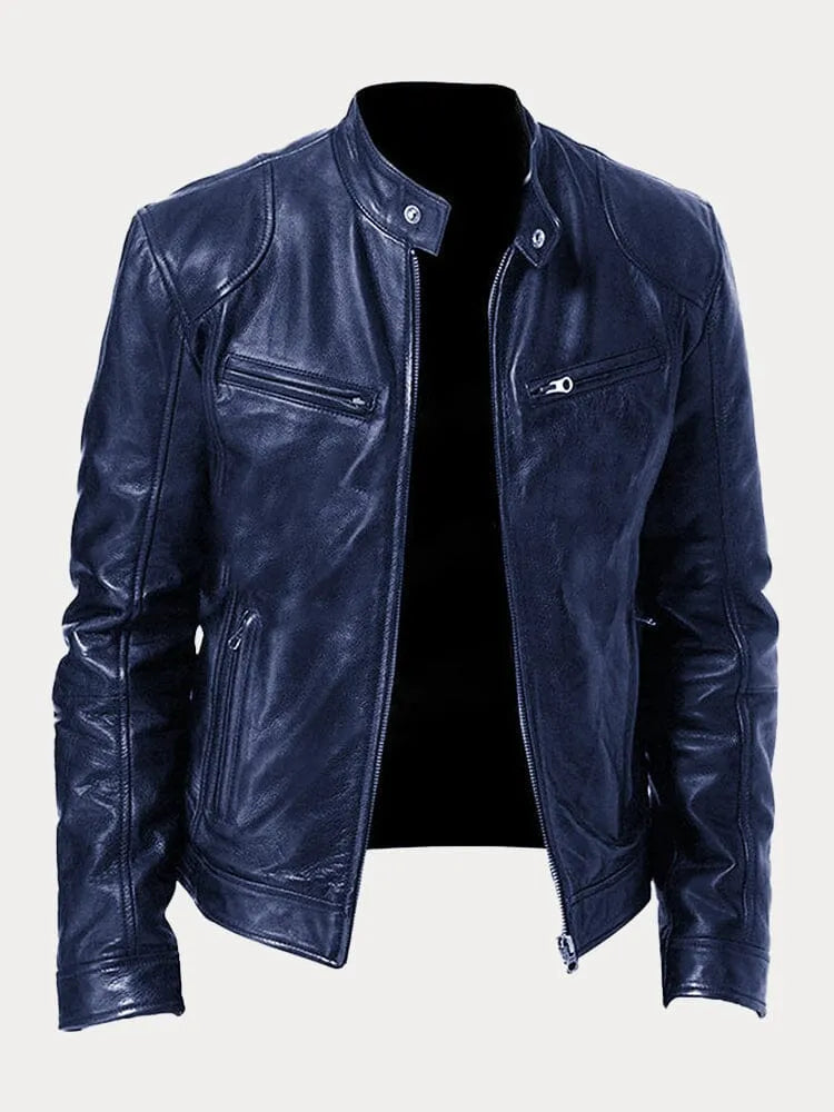 Stylish men's outerwear: a zip-up jacket modeled for a casual, comfortable everyday look.