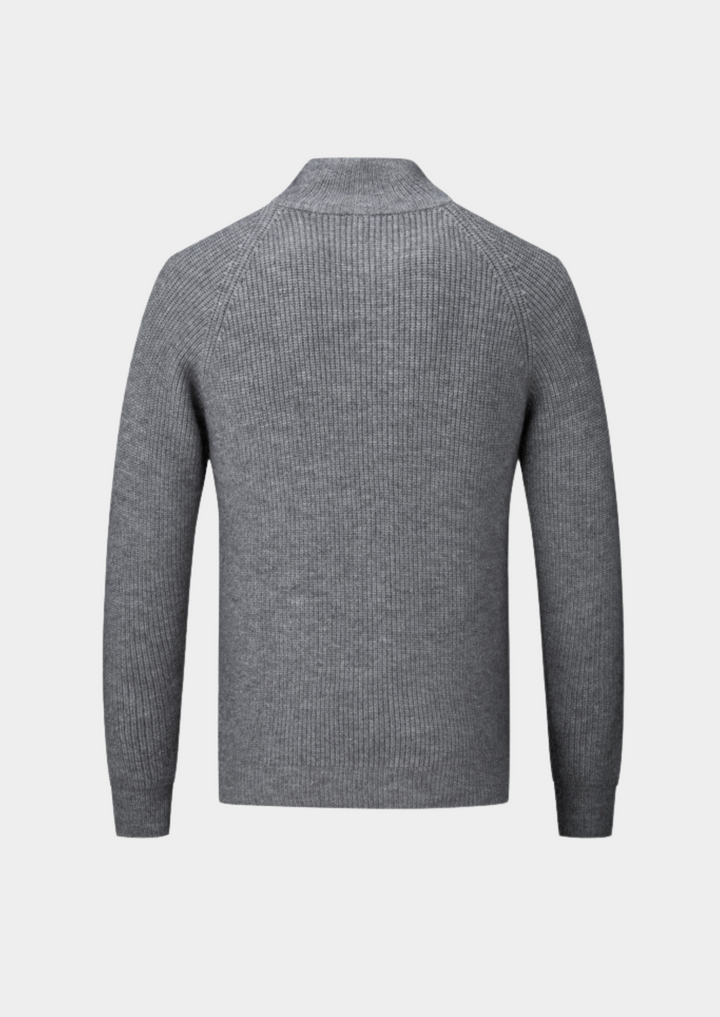 Men's all-season funnel neck zip-up sweater. Stylish & comfortable casual layering cardigan outerwear.
