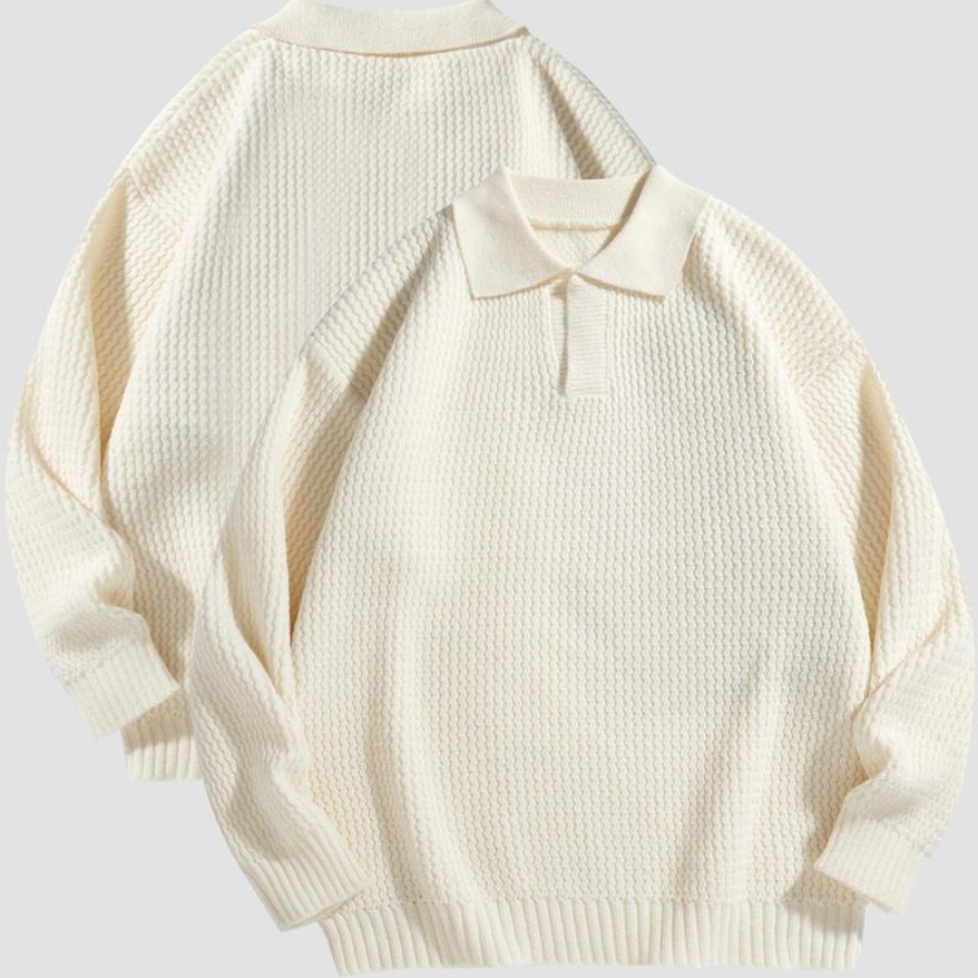 Men's stylish waffle knit collared shirt in a comfortable cotton blend for casual wear.