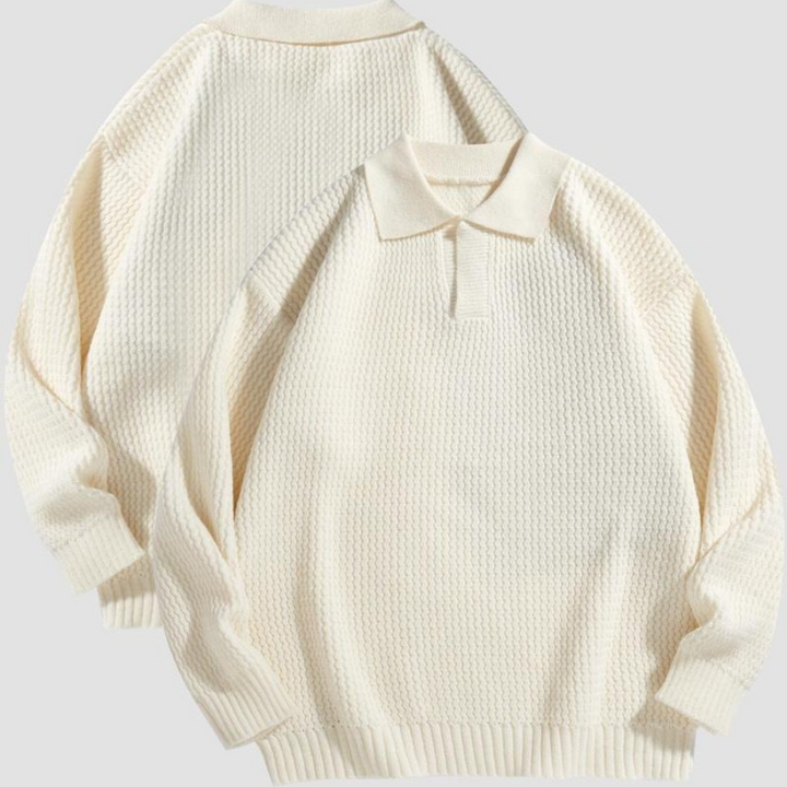 Men's stylish waffle knit collared shirt in a comfortable cotton blend for casual wear.