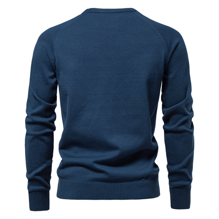 Men's cream waffle knit crewneck sweater, a classic and comfortable pullover for any season