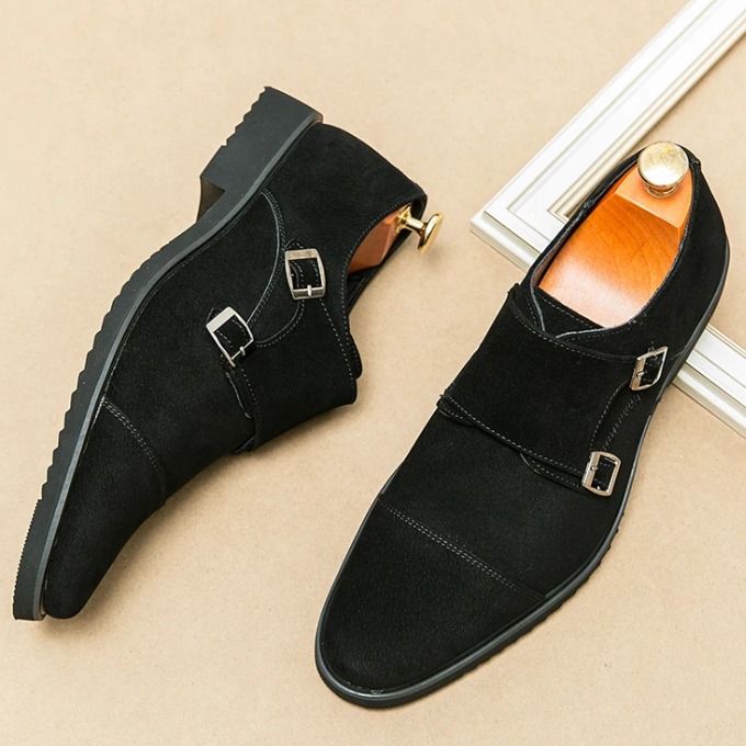 Elegant men's grey suede double monk strap shoes, a key piece for men's fashion footwear.