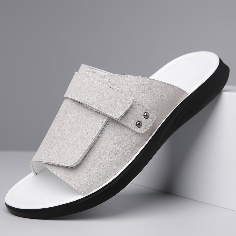 Men's suede slide sandals in brown, perfect for casual summer wear and resort fashion.