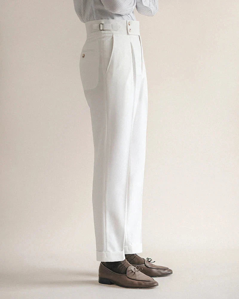 Men's tailored light grey business trousers, a smart casual choice for contemporary men's fashion.
