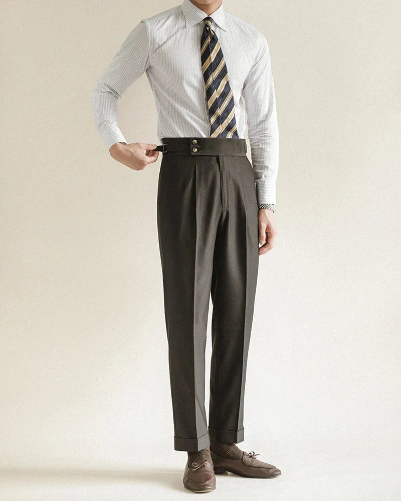 Men's tailored black classic business trousers, suitable for professional and formal business wear.