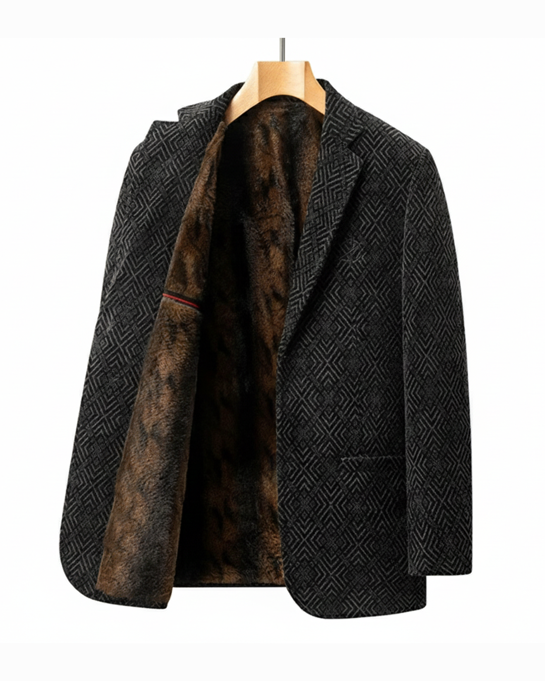 Men's tailored black wool blend blazer coat with stand collar, perfect for winter fashion & outerwear