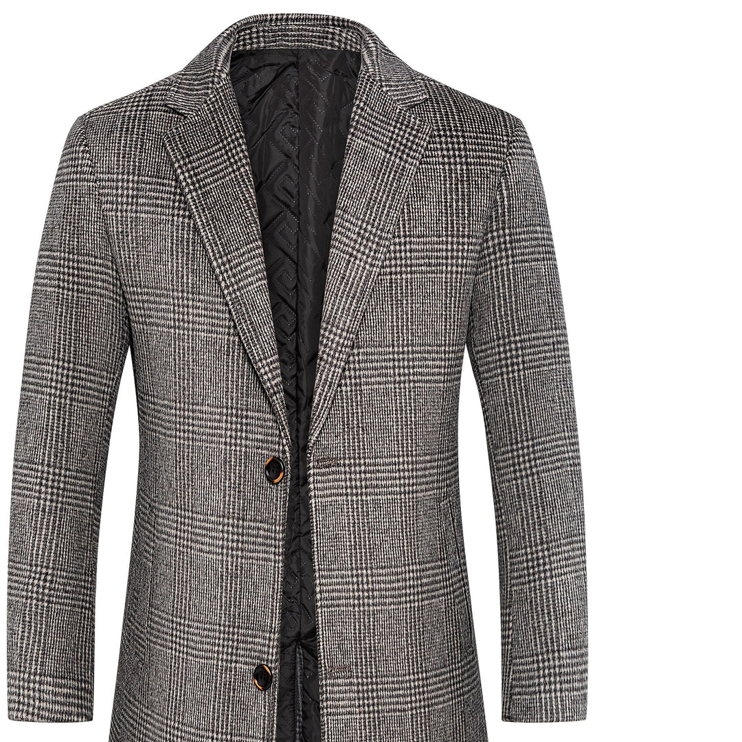 Stylish men's gray plaid wool blend overcoat for a sophisticated winter outerwear look