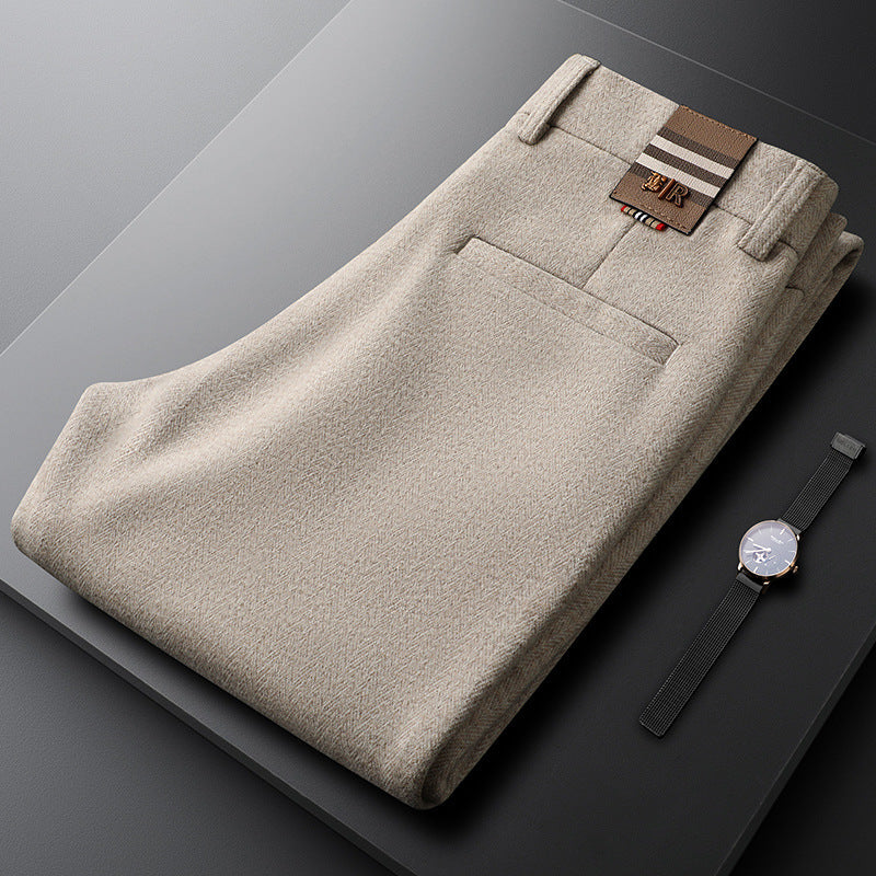 Men's tailored modern dress trousers in khaki, perfect for formal or smart casual wear.