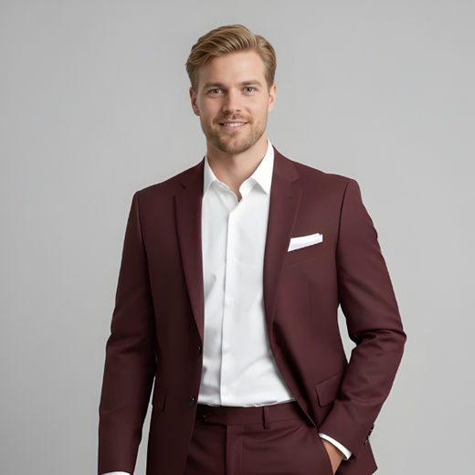 Men's tailored slim fit two-piece suit in classic navy. Ideal formal wear for business, weddings & professional events.