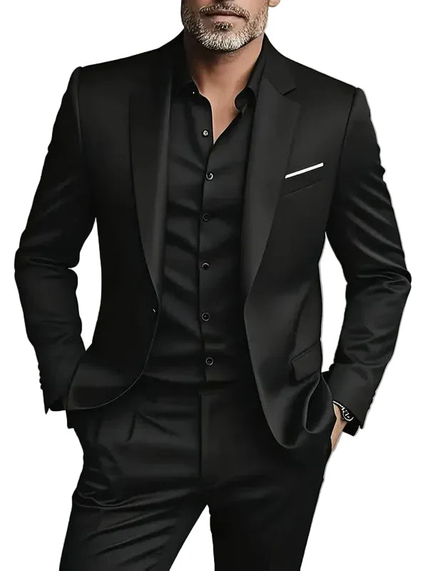 Professional men's tailored slim fit two-piece suit for versatile formal wear. Ideal business attire & wedding suit.