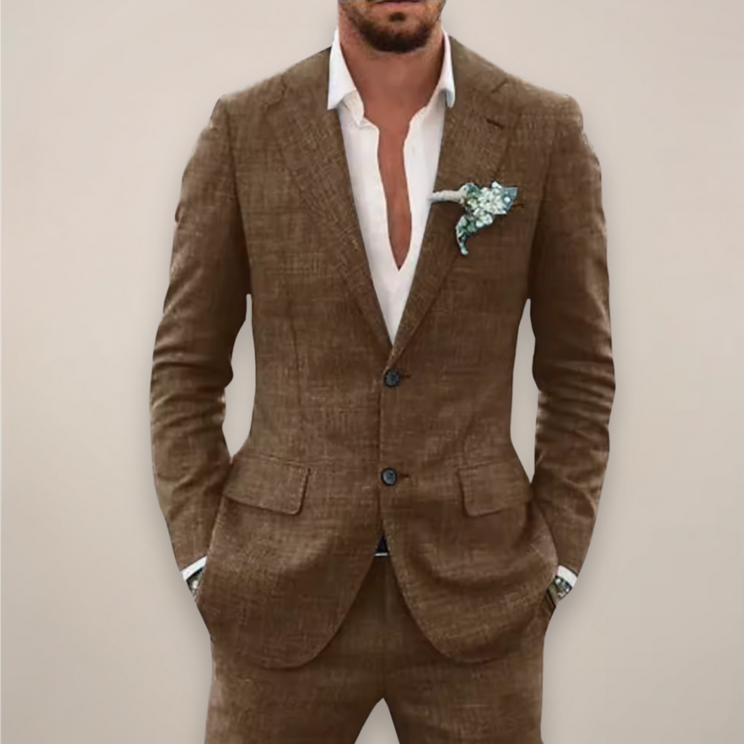 Classic men's tailored two-piece suit, perfect for elegant spring/summer style, formal and party events.