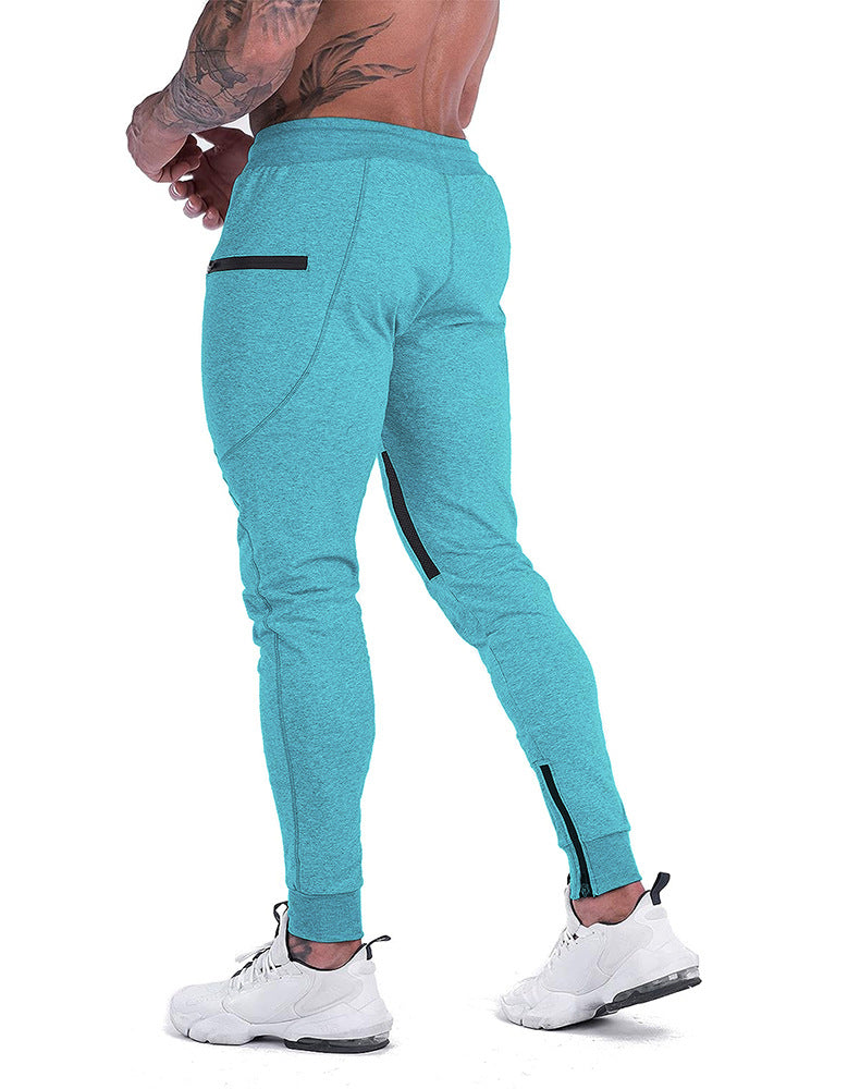 Close-up of the fabric texture on men's cotton blend tapered athletic joggers