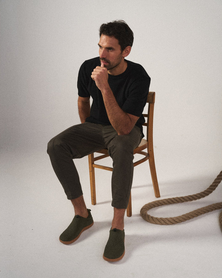 Side view of men's heather gray tapered joggers, highlighting the modern, athletic pants design.