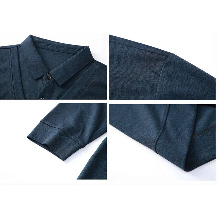 Sophisticated men's collared knit sweater, combining comfort with modern casual fashion.