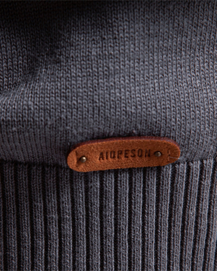 Men's textured crew neck sweater in a neutral grey, ideal for layering