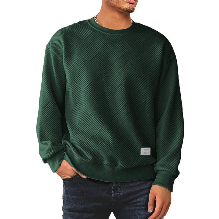 Close-up of a comfortable men's pullover sweatshirt with a unique textured knit design