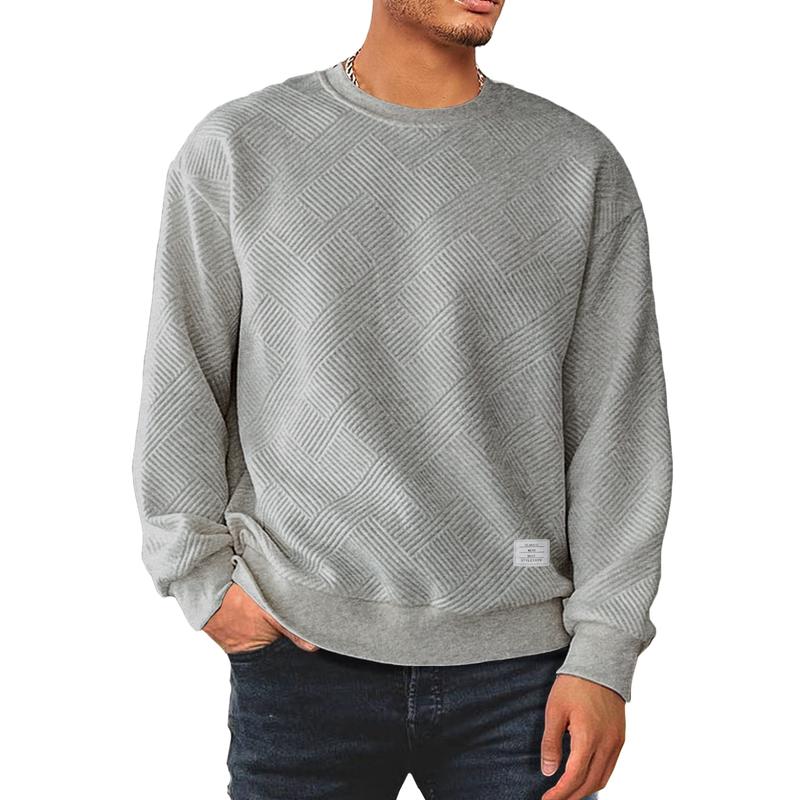 Stylish menswear crewneck sweatshirt featuring a subtle geometric knit pattern, perfect for everyday