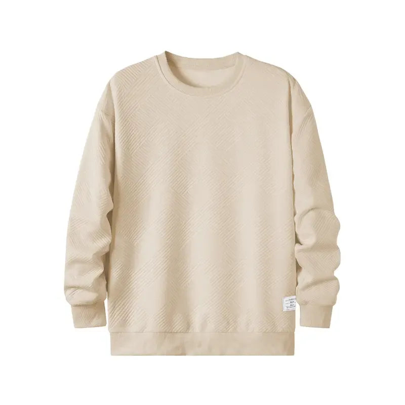 Men's textured knit pullover sweater in cream, perfect for casual fall fashion.