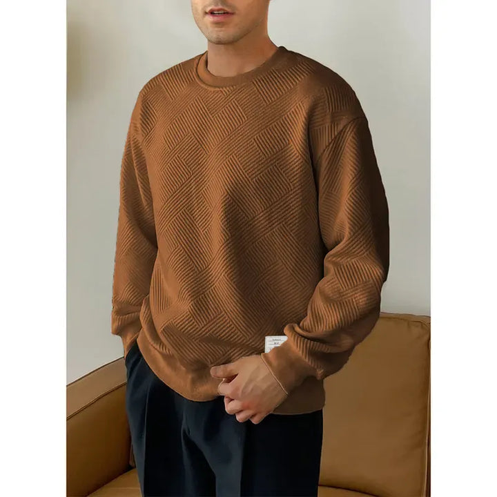 Stylish black men's pullover knitwear with unique texture, ideal for winter wear.
