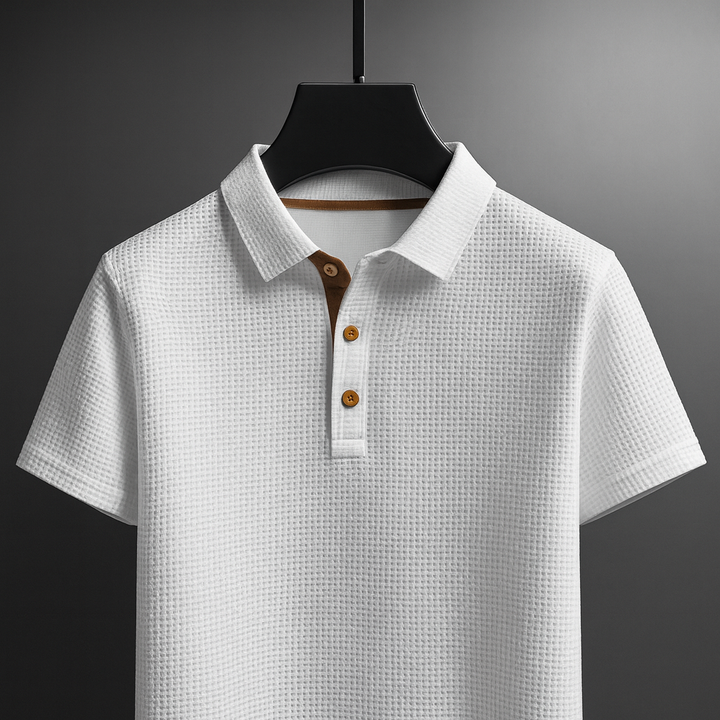 Versatile men's textured polo, ideal for casual wear or summer outings. Features a comfortable fit and stylish spread collar.