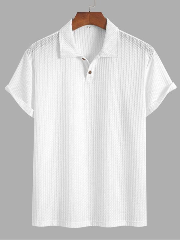 Men's textured waffle knit polo shirt, short sleeve, made from cotton blend, ideal for casual wear