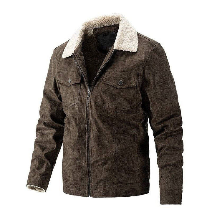 Thick men's cotton jacket with lamb fleece lining, cozy and stylish, great for autumn and spring