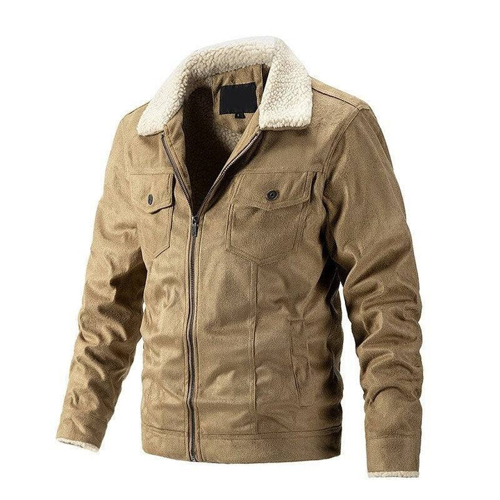 Thick cotton fleece jacket for men, cozy winter coat, turn-down collar, comfortable and warm