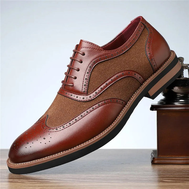 Men's two-tone leather brogue oxfords, combining classic style with modern appeal